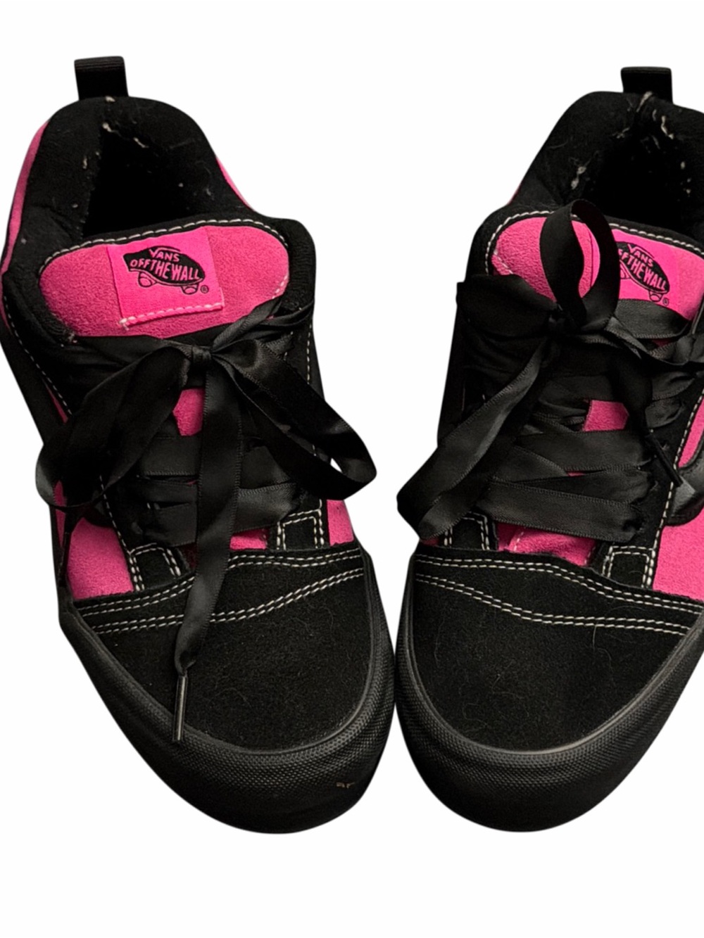 Vans Knu Stack Platform Sneakers in Hot Pink & Black With Ribbon Satin Laces